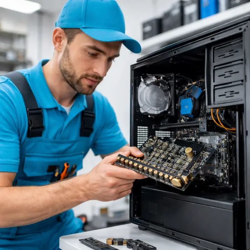 Мастер устанавливает звуковую карту на ПК в Казани